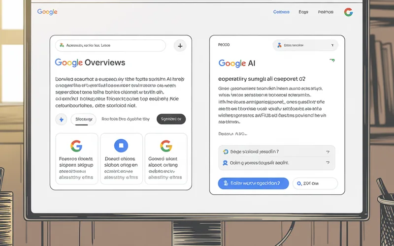 Poređenje AI Mode i AI Overviews prikaza u Google pretrazi na monitoru