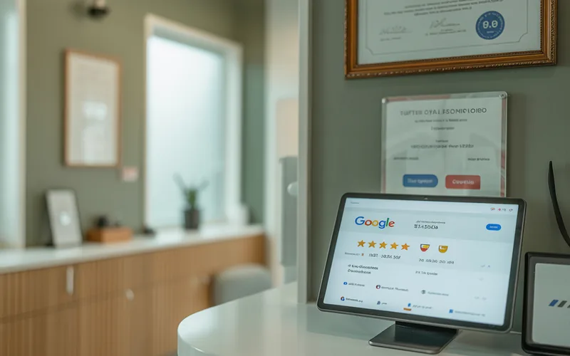 Lokalna ordinacija sa vidljivim diplomama i Google Business profilom kao primer E-E-A-T strategije za male poslovne sajtove