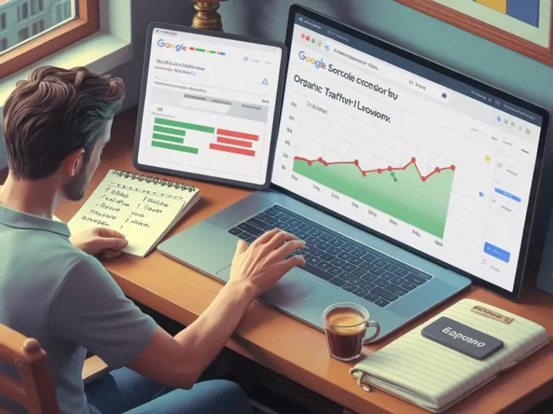 Vlasnik male firme analizira Google Ads i SEO rezultate na laptopu