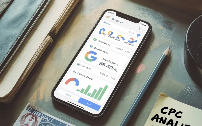 Google Ads dashboard na mobilnom telefonu za malu firmu u Srbiji