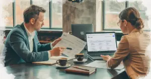 Vlasnik biznisa razgovara sa SEO agencijom u Srbiji pre potpisivanja ugovora